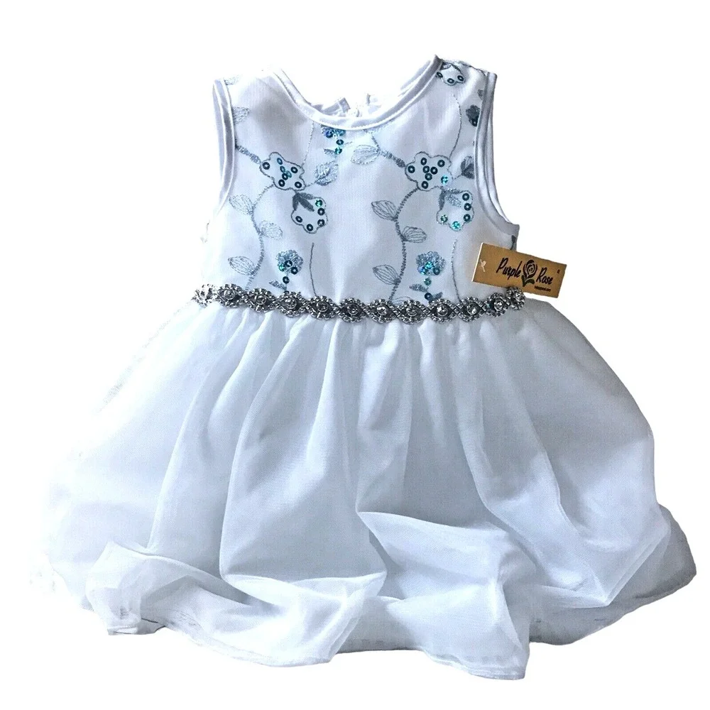 Purple Rose Baby‎ Sequined Mesh Jewel Sash Dress – White, 18M